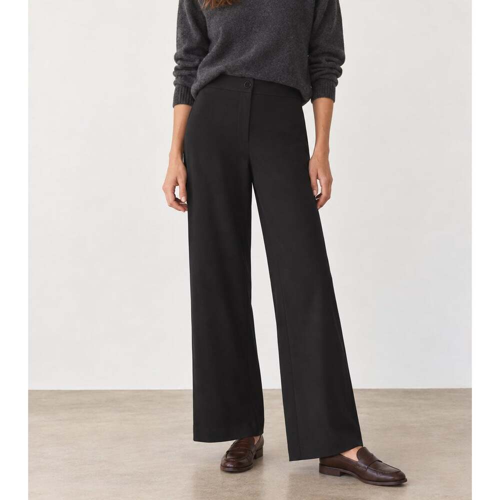 Eileen Fisher Black Wide Leg Pants Stretch Pull On Minimalist Size Medium